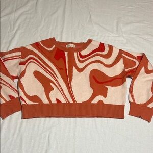 Altar'd State Swirl Pattern Sweater - Red and Cream